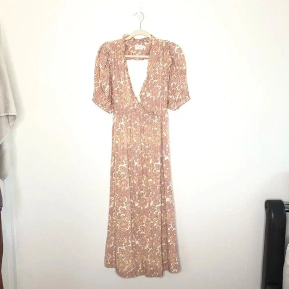 Atelier Rêve Floral Faux Wrap Puff Sleeve Midi Dress Small - Picture 5 of 14